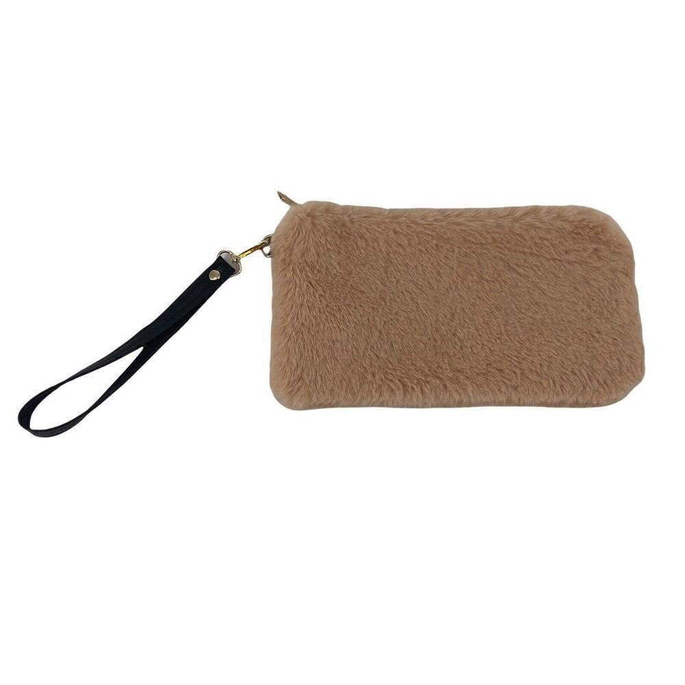 Blush Pink Faux Fur Wristlet Small Clutch Modern Cozy Chic Fun Night Out Plush